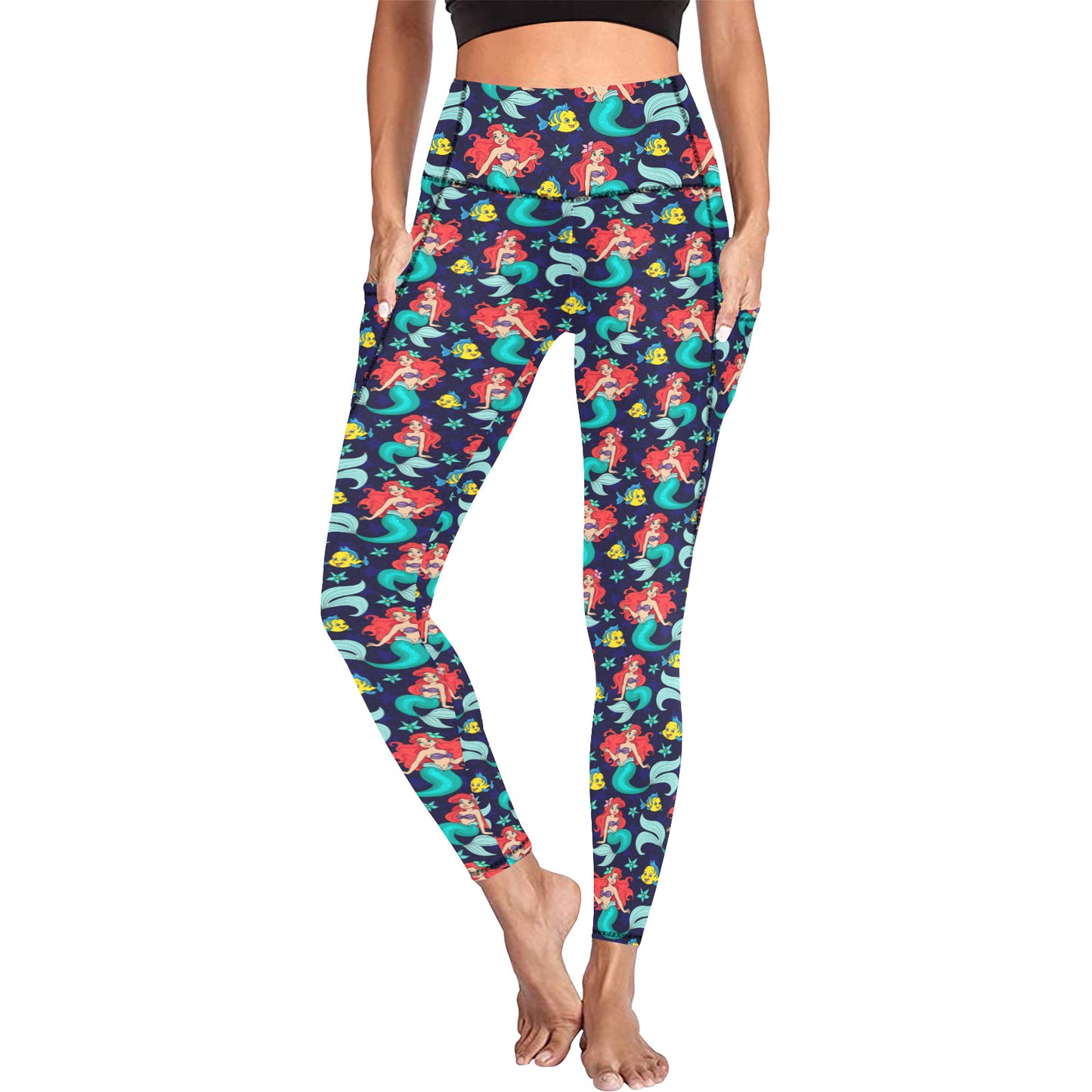 Disney Little Mermaid I Want To Be Where The People Are Women's Athletic Leggings With Pockets