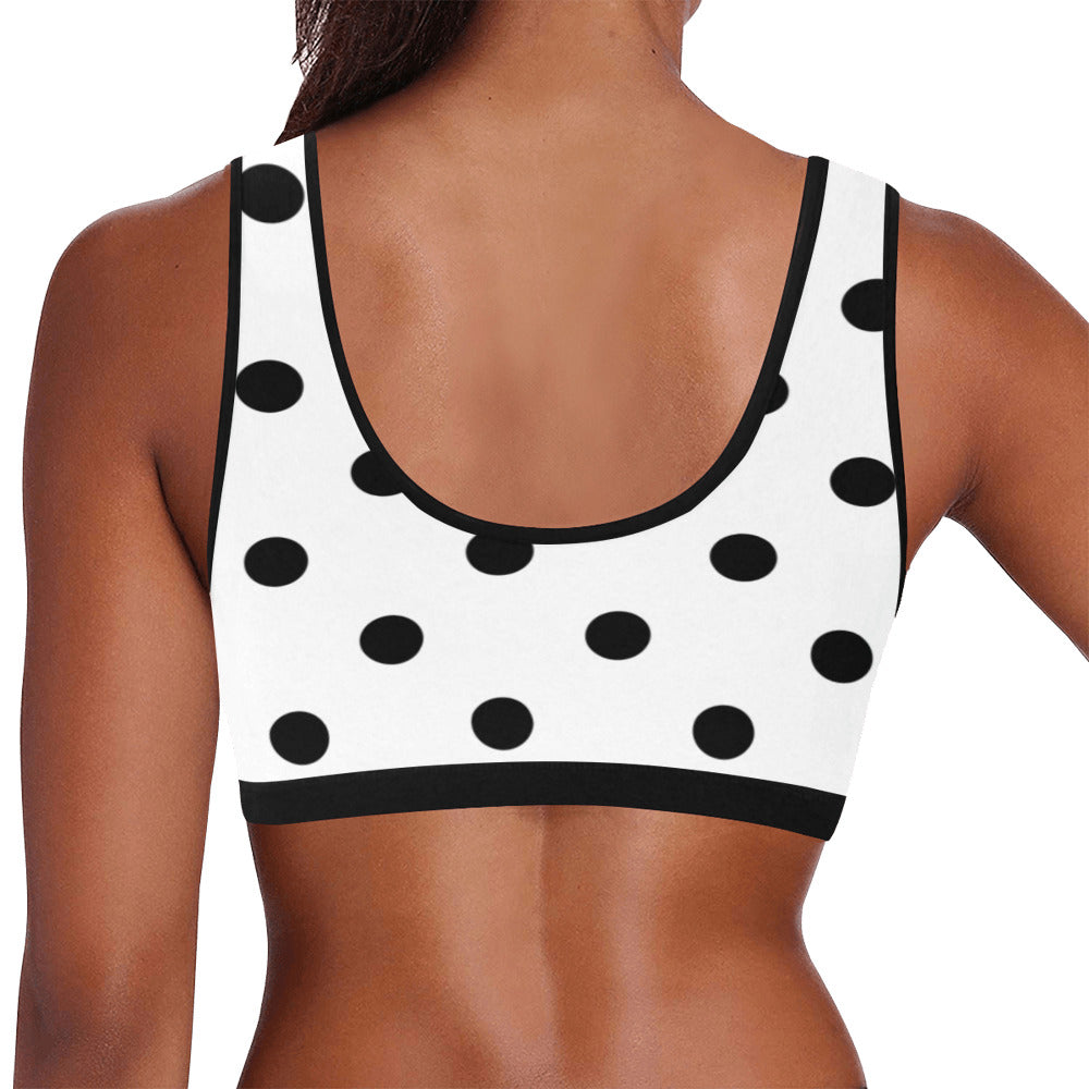 White With Black Polka Dots Women's Sports Bra