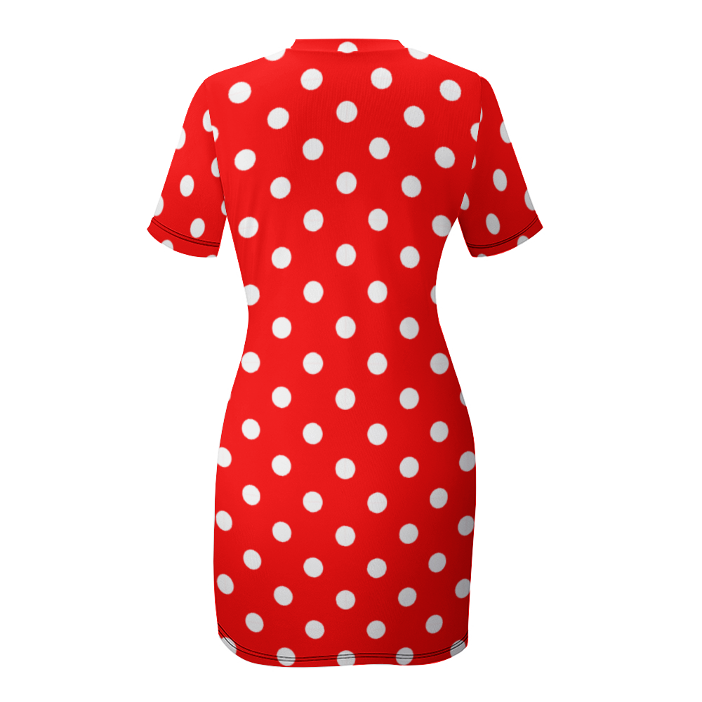 Red With White Polka Dots Women's Summer Short Dress