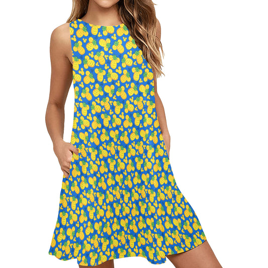 Magical Pineapple Sleeveless A-Line Pocket Dress