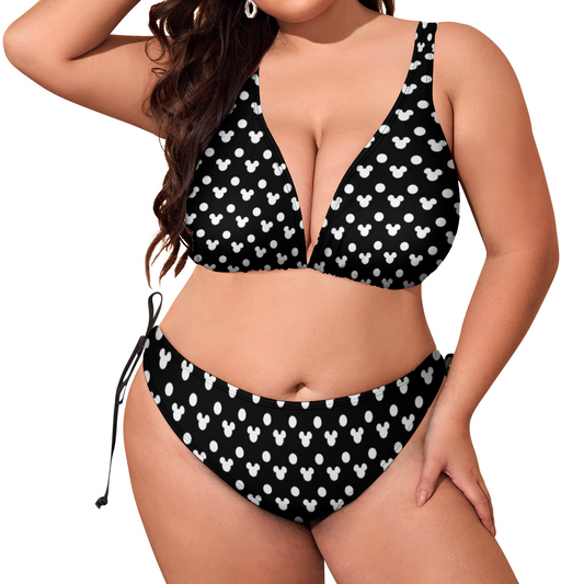 Black With White Mickey Polka Dots Plus Size Women's Two Piece Bikini