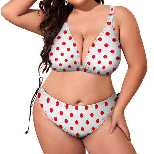 White With Red Polka Dots Plus Size Women's Two Piece Bikini