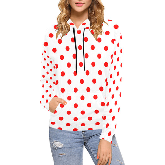 White With Red Polka Dots Hoodie for Women