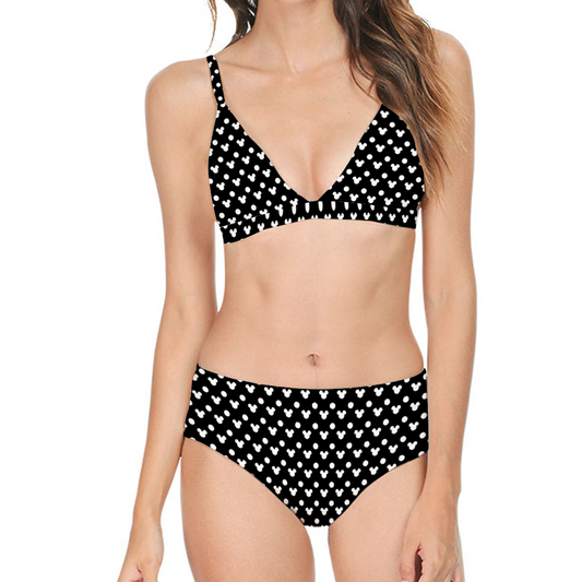 Black With White Mickey Polka Dots Women's Two Piece Swimsuit