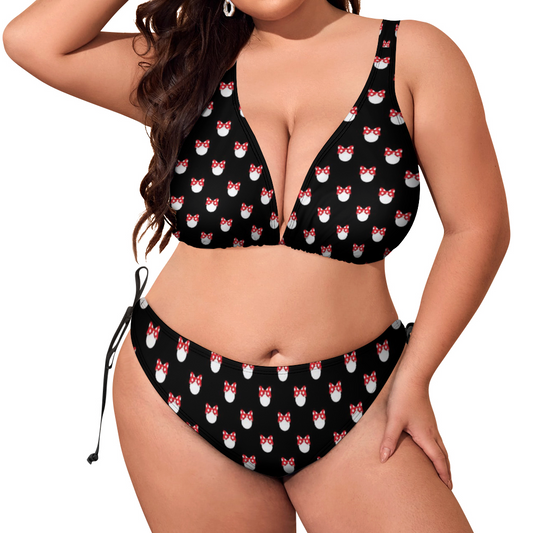 White Polka Dot Red Bow Plus Size Women's Two Piece Bikini