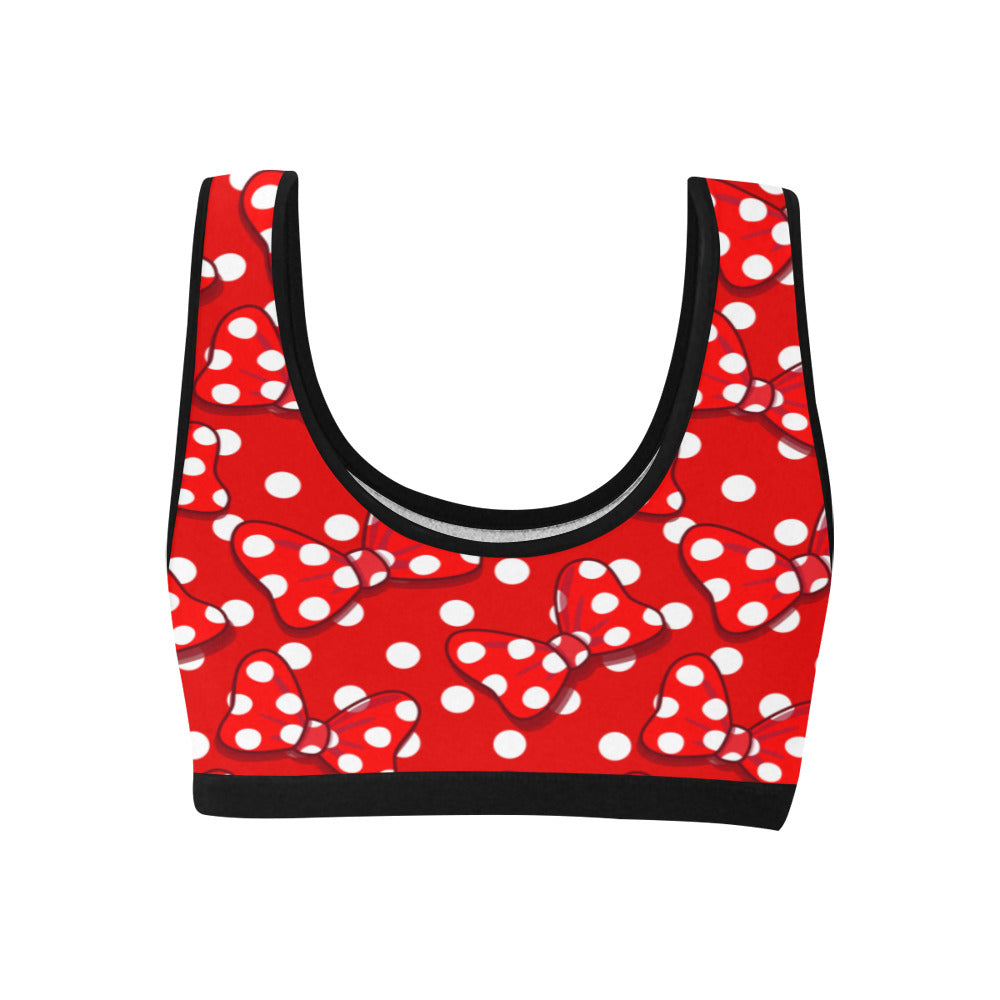 Red With White Polka Dot And Bows Women's Sports Bra