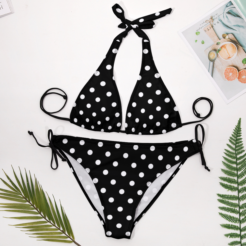 Black With White Polka Dots Plus Size Women's Two Piece Bikini