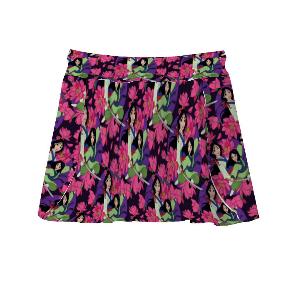 Blooming Flowers Athletic Skirt With Built In Shorts