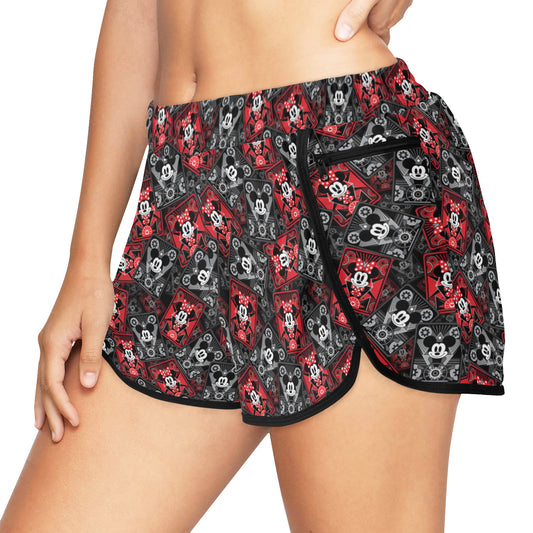 Steamboat Mickey And Minnie Cards Women's Athletic Sports Shorts