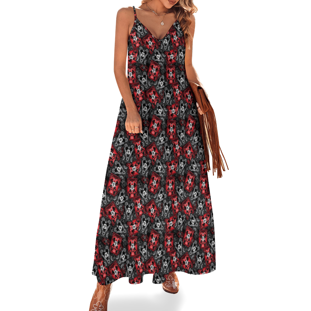 Steamboat Mickey And Minnie Cards Women's Summer Slip Long Dress