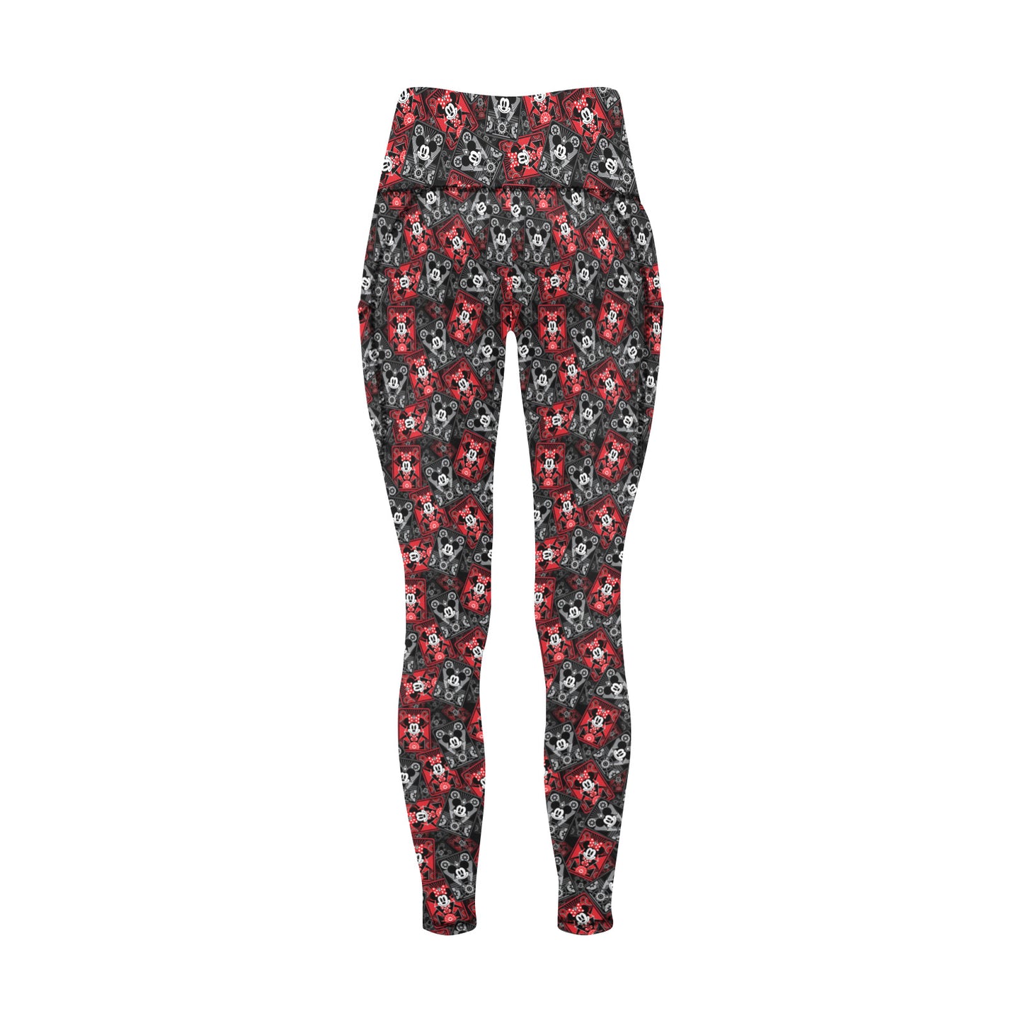 Steamboat Mickey And Minne Cards Women's Athletic Leggings With Pockets