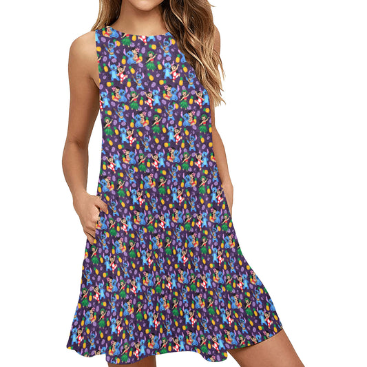 Disney Lilo And Stitch Island Friends Sleeveless A-Line Pocket Dress