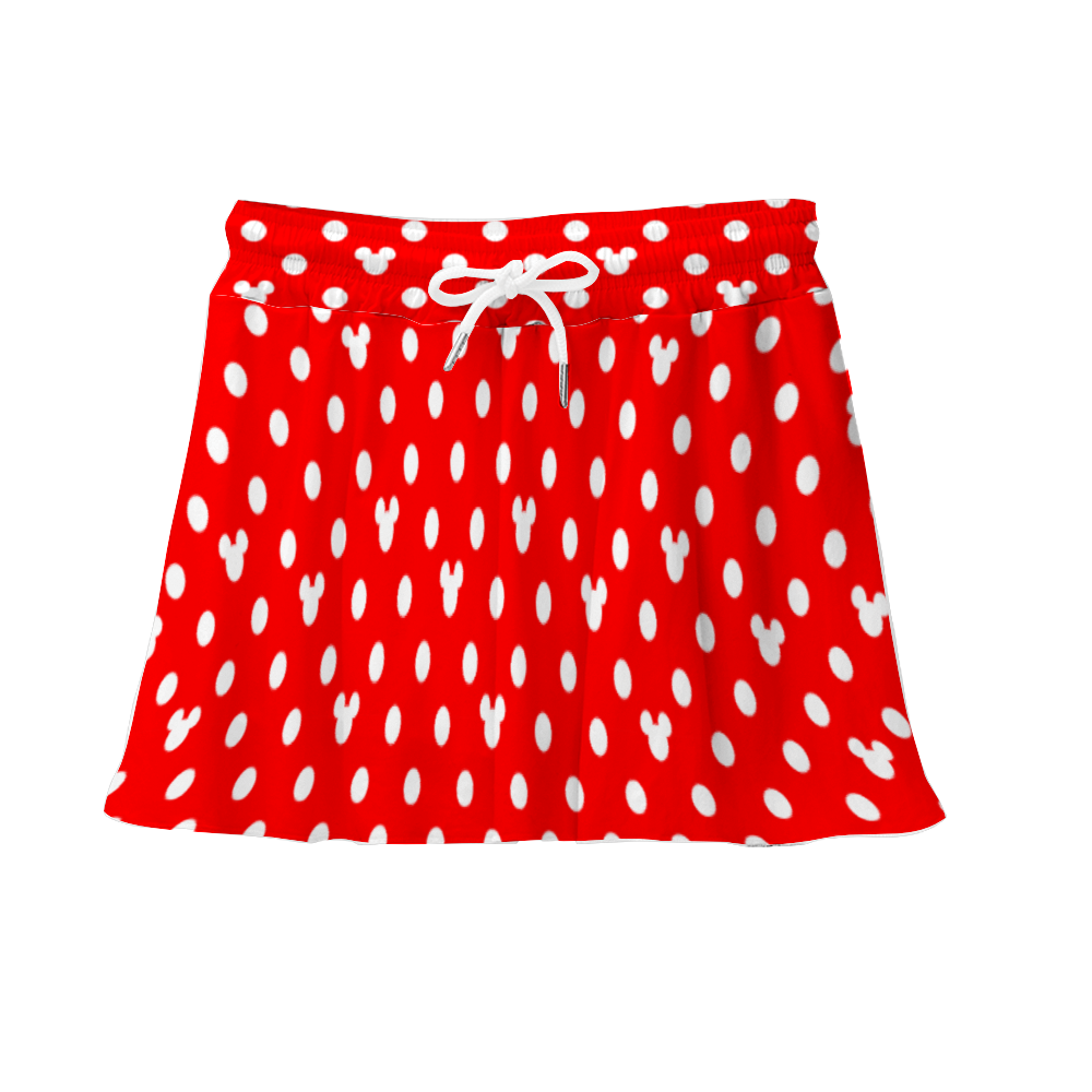 Red With White Mickey Dots Athletic Skirt With Built In Shorts