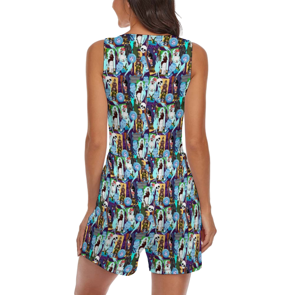 Haunted Mansion Favorites Women's Sleeveless Jumpsuit Romper With Pockets