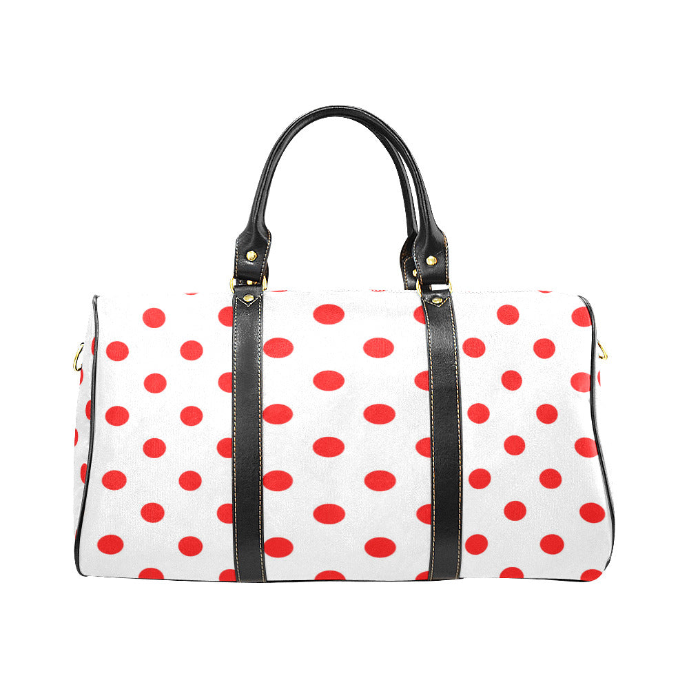 White With Red Polka Dots Waterproof Luggage Travel Bag