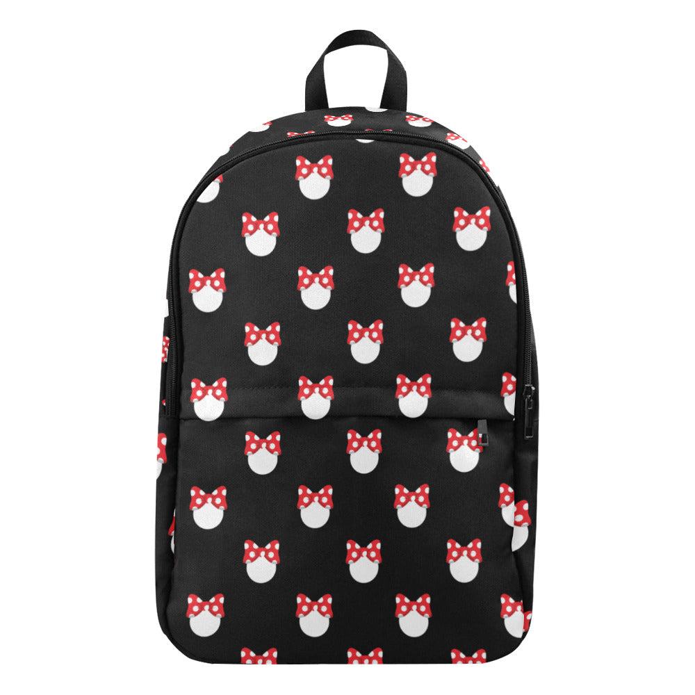 White Polka Dot Red Bow Fabric Backpack