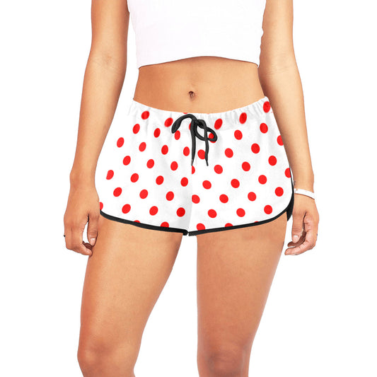 White With Red Polka Dots Women's Relaxed Shorts