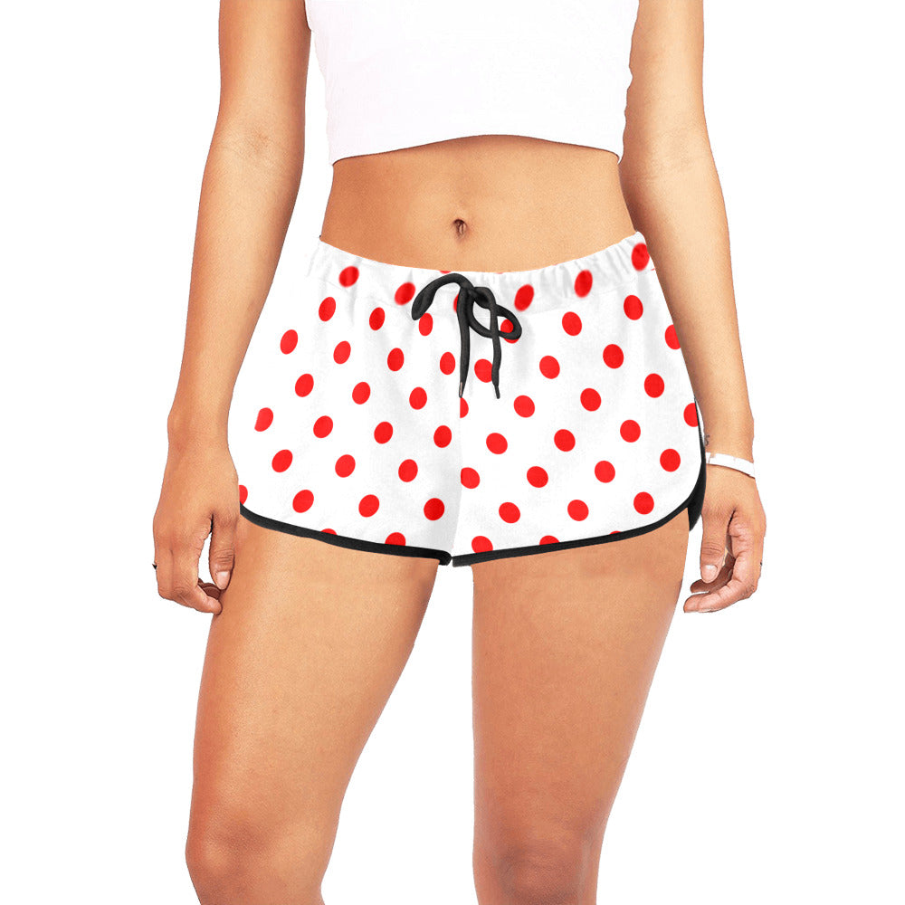 White With Red Polka Dots Women's Relaxed Shorts