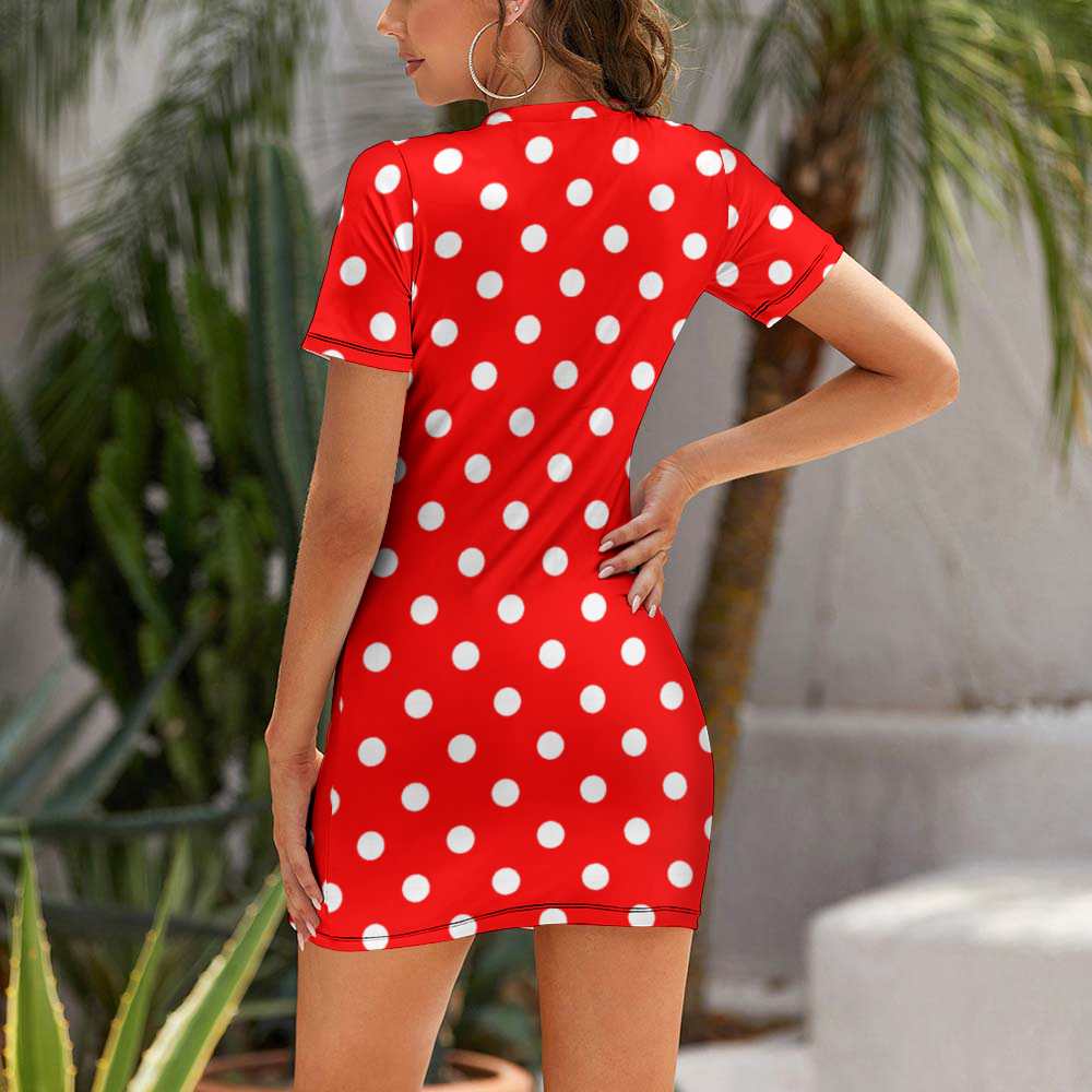 Red With White Polka Dots Women's Summer Short Dress