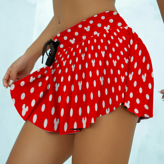 Red With White Mickey Dots Athletic Skirt With Built In Shorts