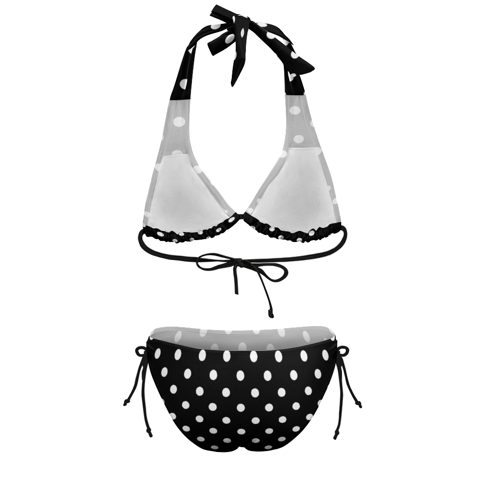 Black With White Polka Dots Plus Size Women's Two Piece Bikini