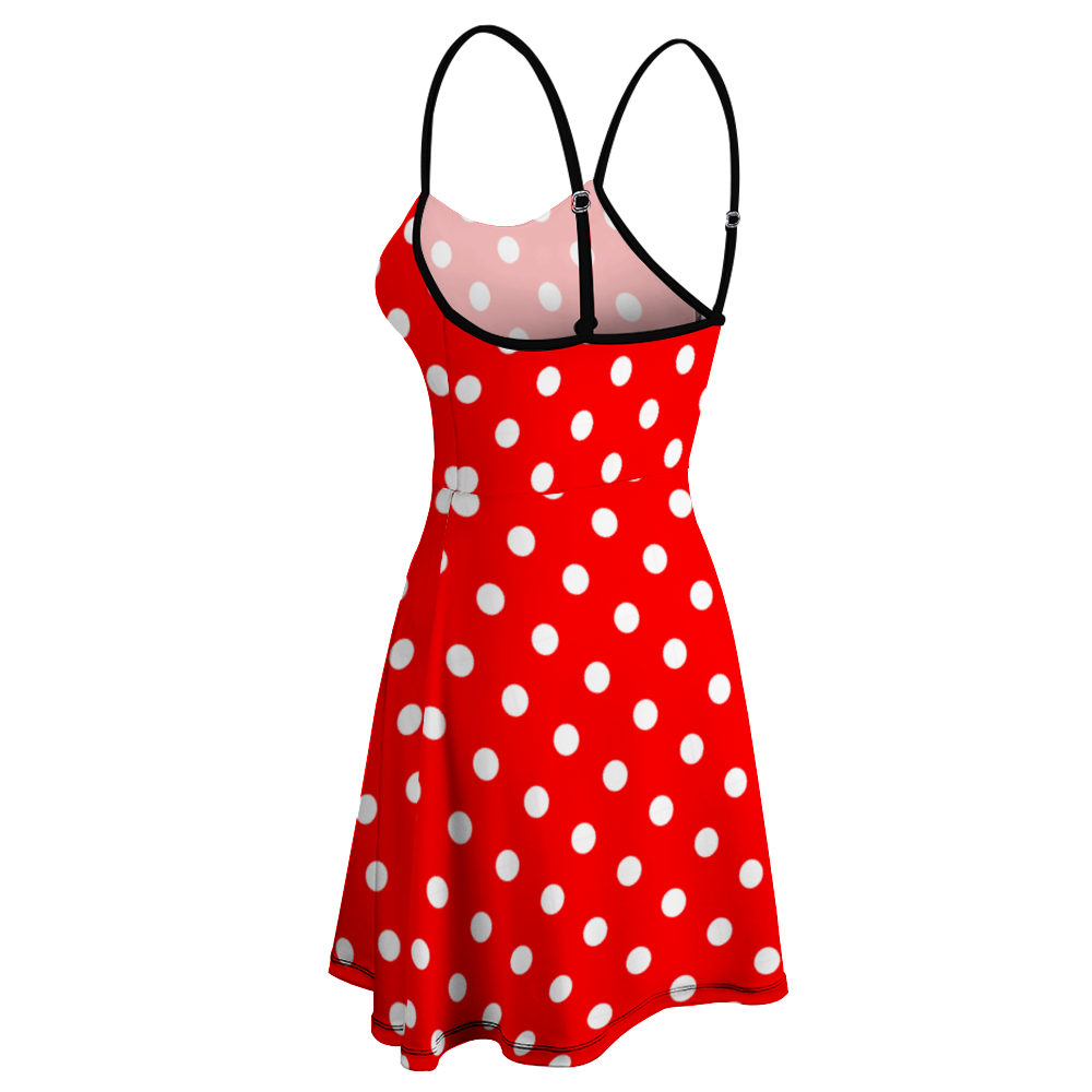 Red With White Polka Dots Women's Sling Short Dress