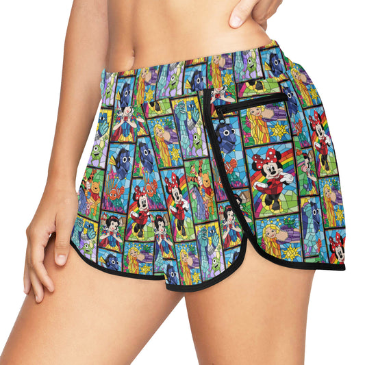 Stained Glass Characters Women's Athletic Sports Shorts