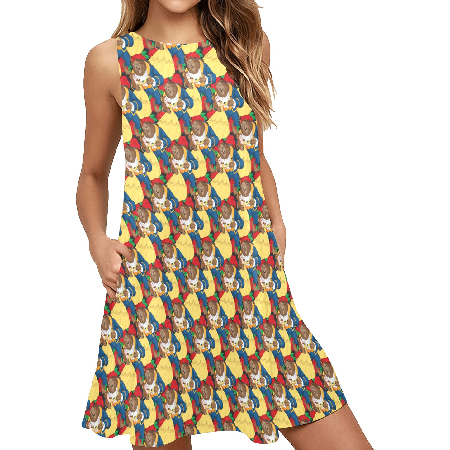 Beauty And The Beast Dancing Beauty Sleeveless A-Line Pocket Dress