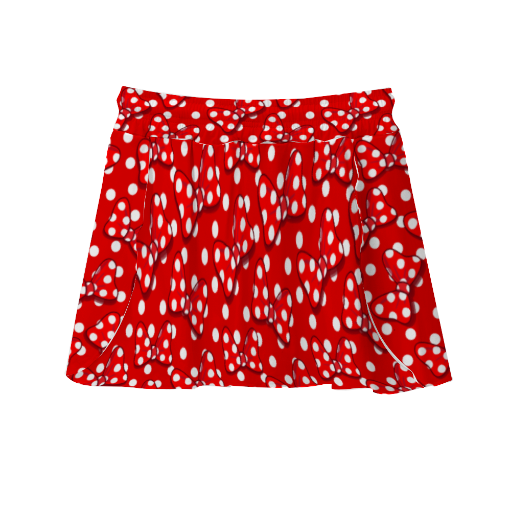 Red With White Polka Dot And Bows Athletic Skirt With Built In Shorts