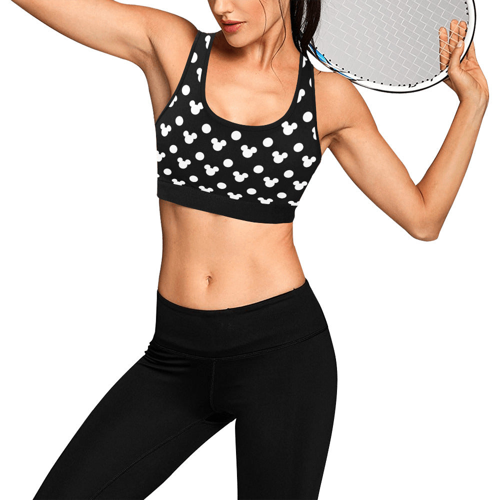 Black With White Mickey Polka Dots Women's Sports Bra