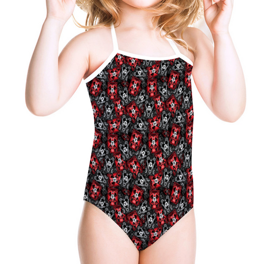 Mickey And Minnie Steamboat Cards Girl's Halter One Piece Swimsuit