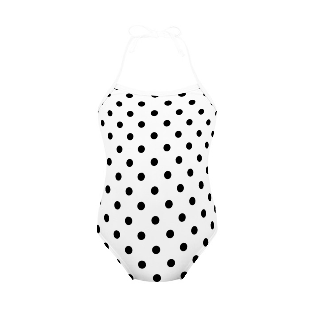 White With Black Polka Dots Girl's Halter One Piece Swimsuit
