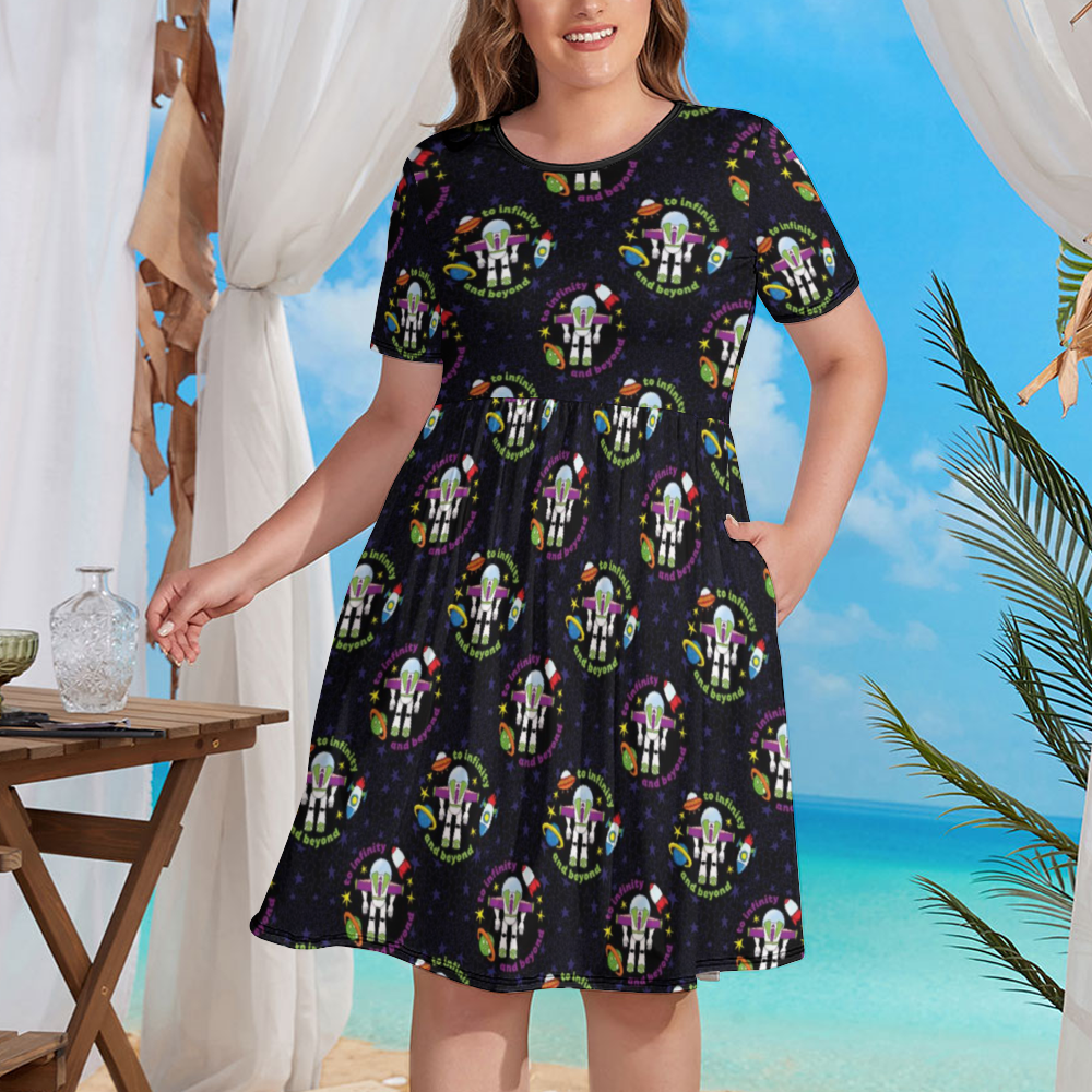 To Infinity And Beyond Women's Round Neck Plus Size Dress With Pockets