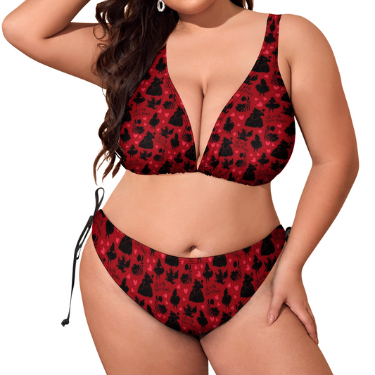 Disney Alice In Wonderland Queen Of Hearts Off With Their Heads Plus Size Women's Two Piece Bikini