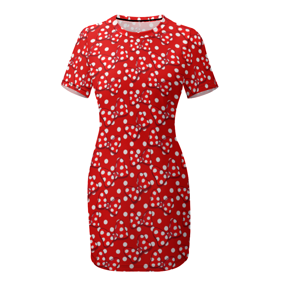 Red With White Polka Dot And Bows Women's Summer Short Dress