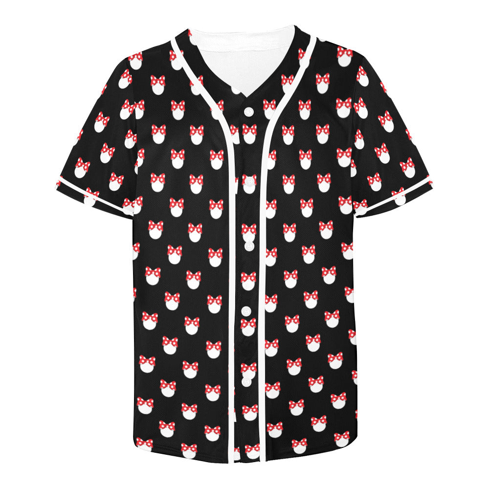 White Polka Dot Red Bow Baseball Jersey