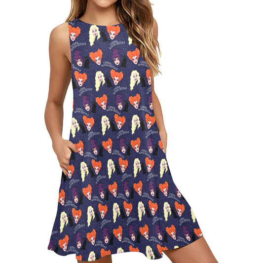 Disney Hocus Pocus Gather Round Sisters Sleeveless A-Line Pocket Dress