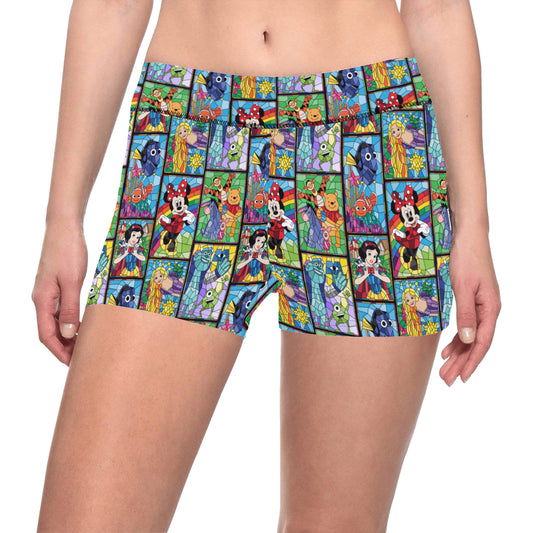 Stained Glass Characters Women's Short Leggings