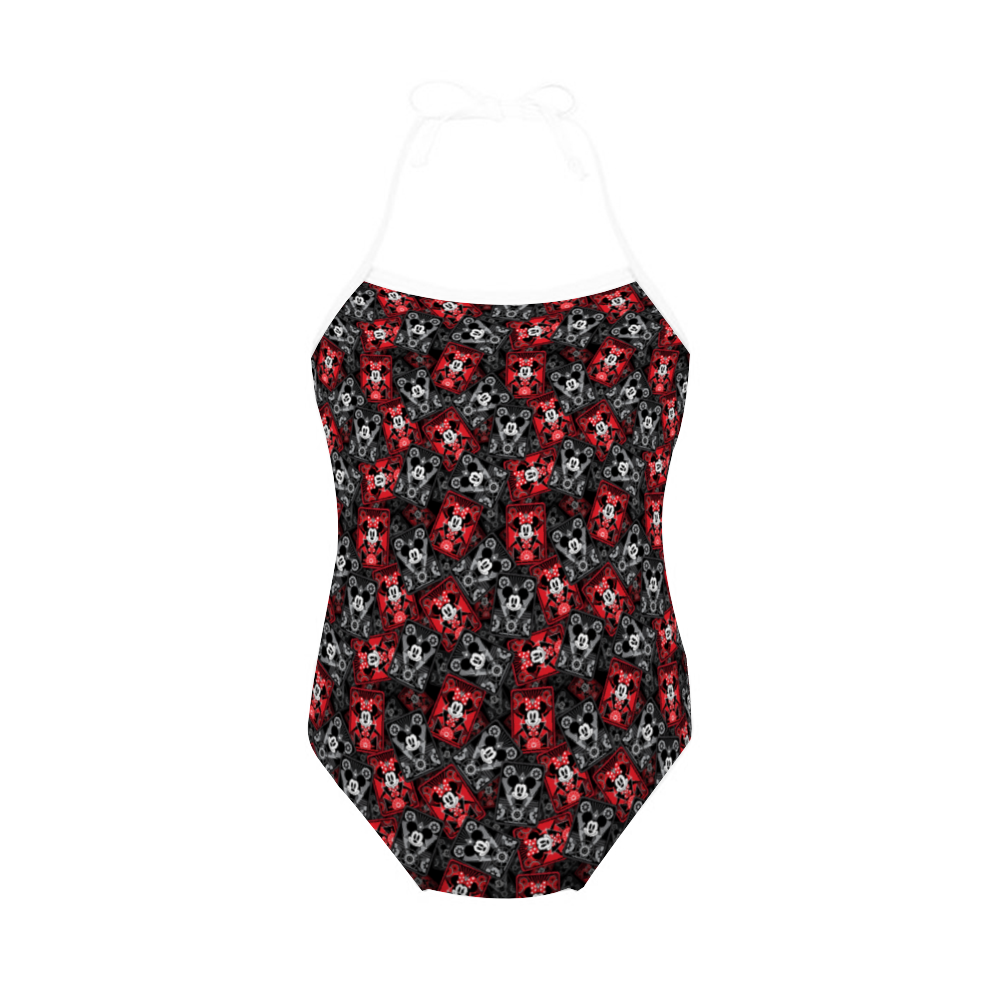 Mickey And Minnie Steamboat Cards Girl's Halter One Piece Swimsuit