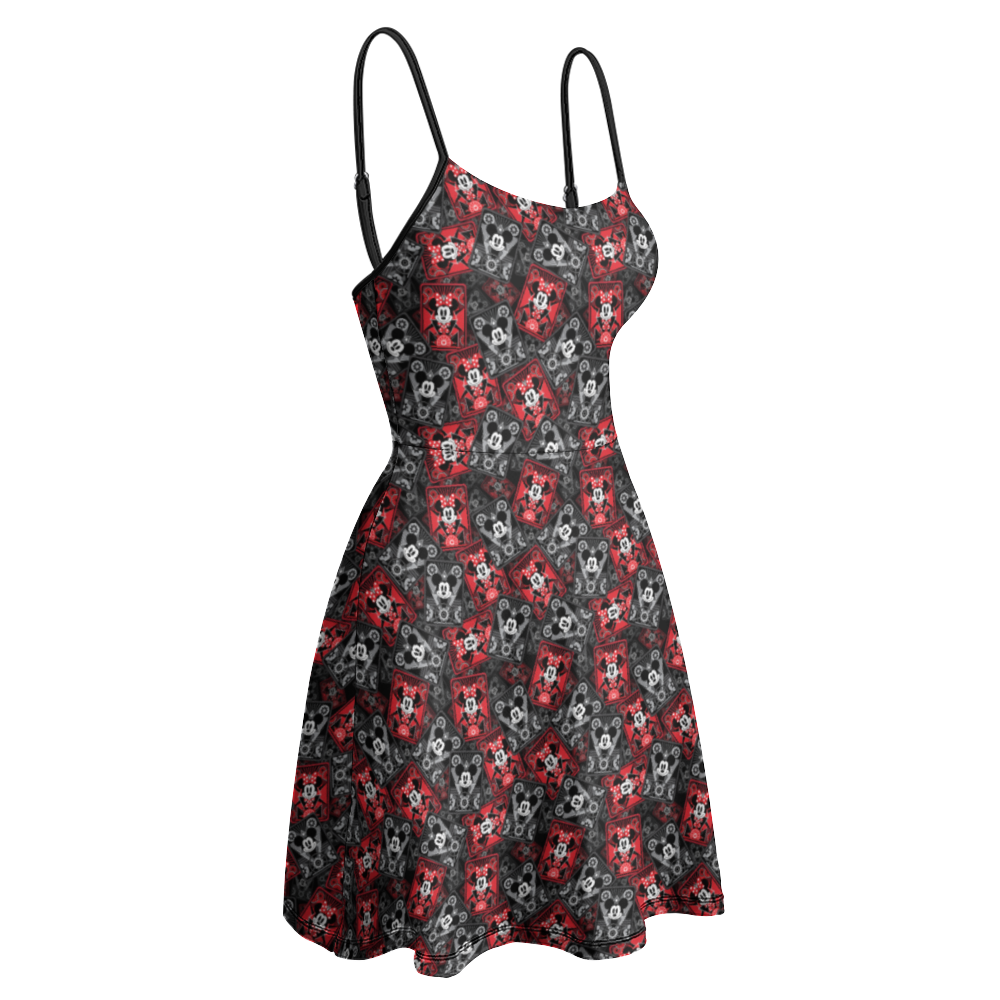Mickey And Minnie Steamboat Cards Women's Sling Short Dress