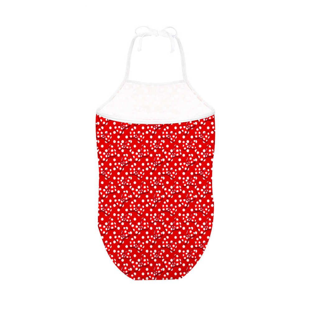 Red With White Polka Dot And Bows Girl's Halter One Piece Swimsuit