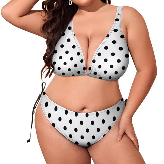 White With Black Polka Dots Plus Size Women's Two Piece Bikini