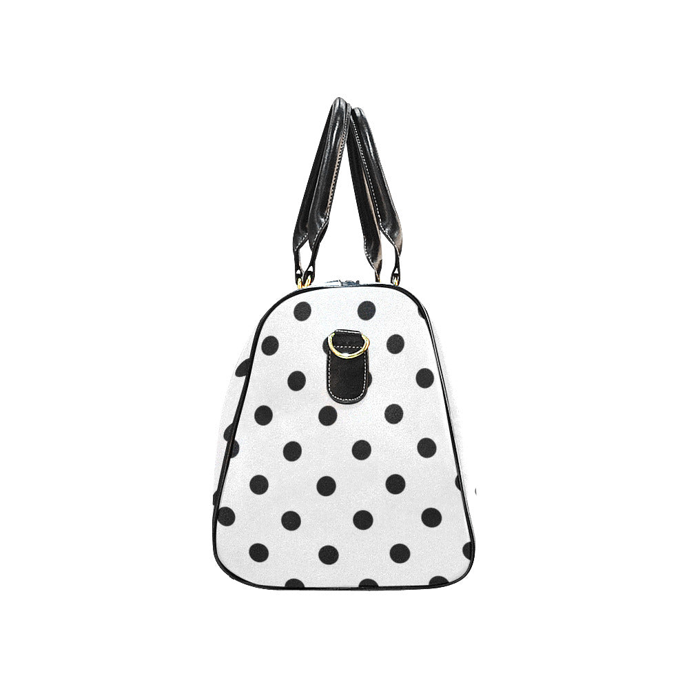 White With Black Polka Dots Waterproof Luggage Travel Bag