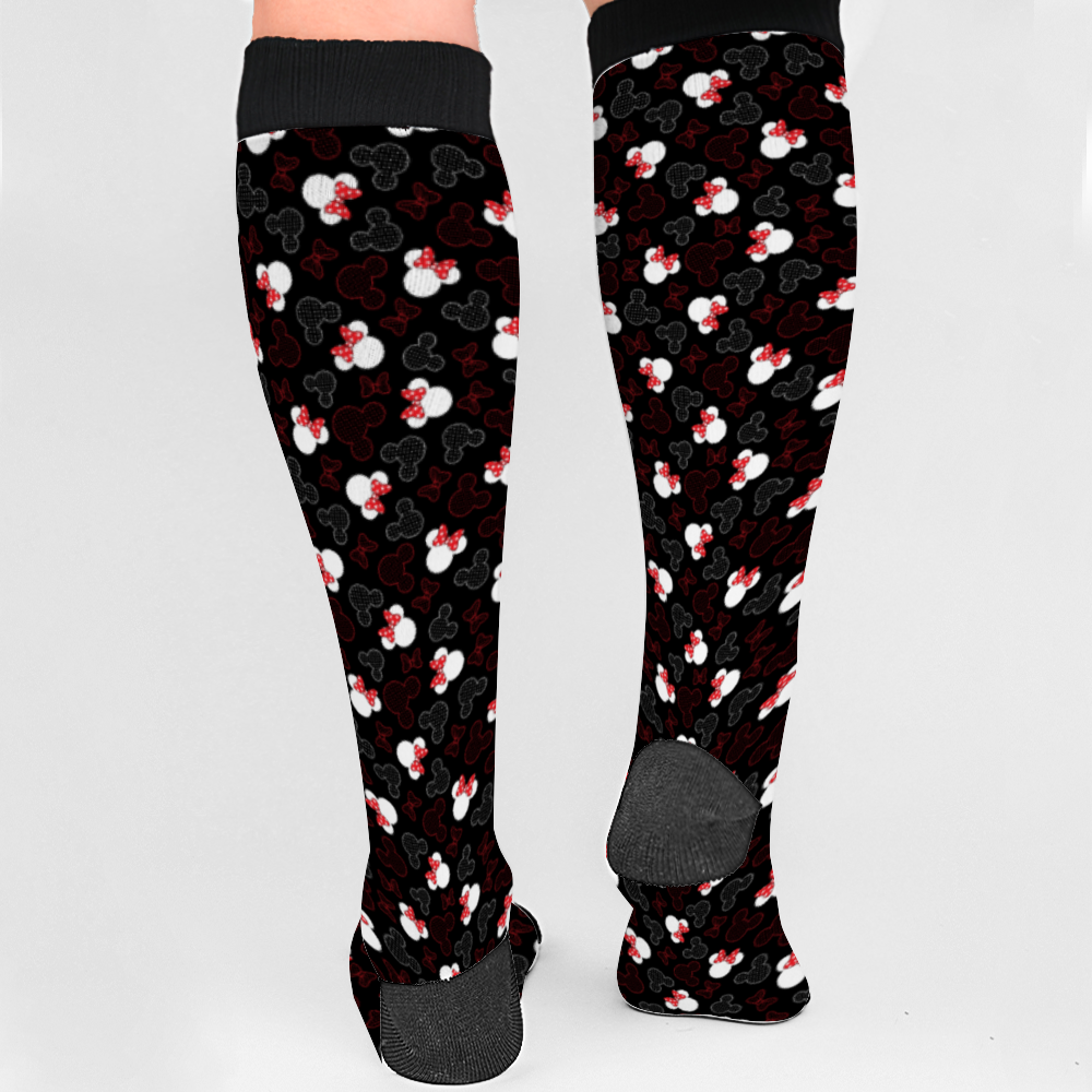 Mickey And Minnie Dots Over Calf Socks