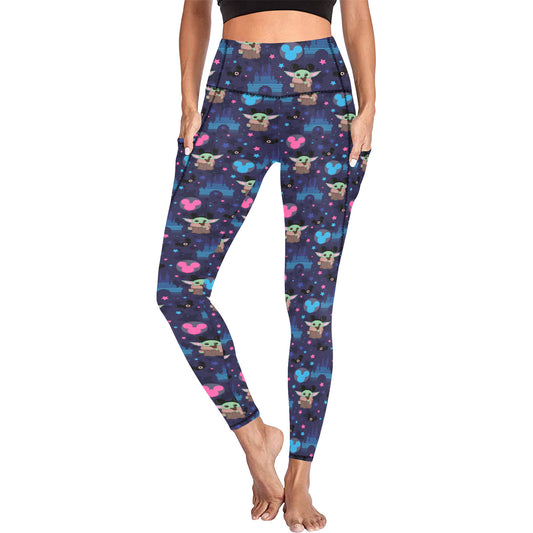 Baby Yoda Castle Women's Athletic Leggings With Pockets