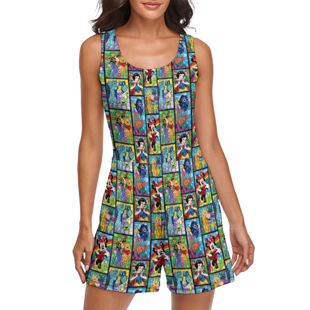 Stained Glass Characters Women's Sleeveless Jumpsuit Romper With Pockets