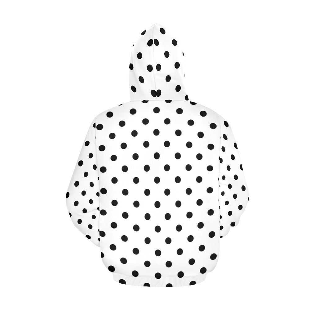 White With Black Polka Dots Hoodie for Women