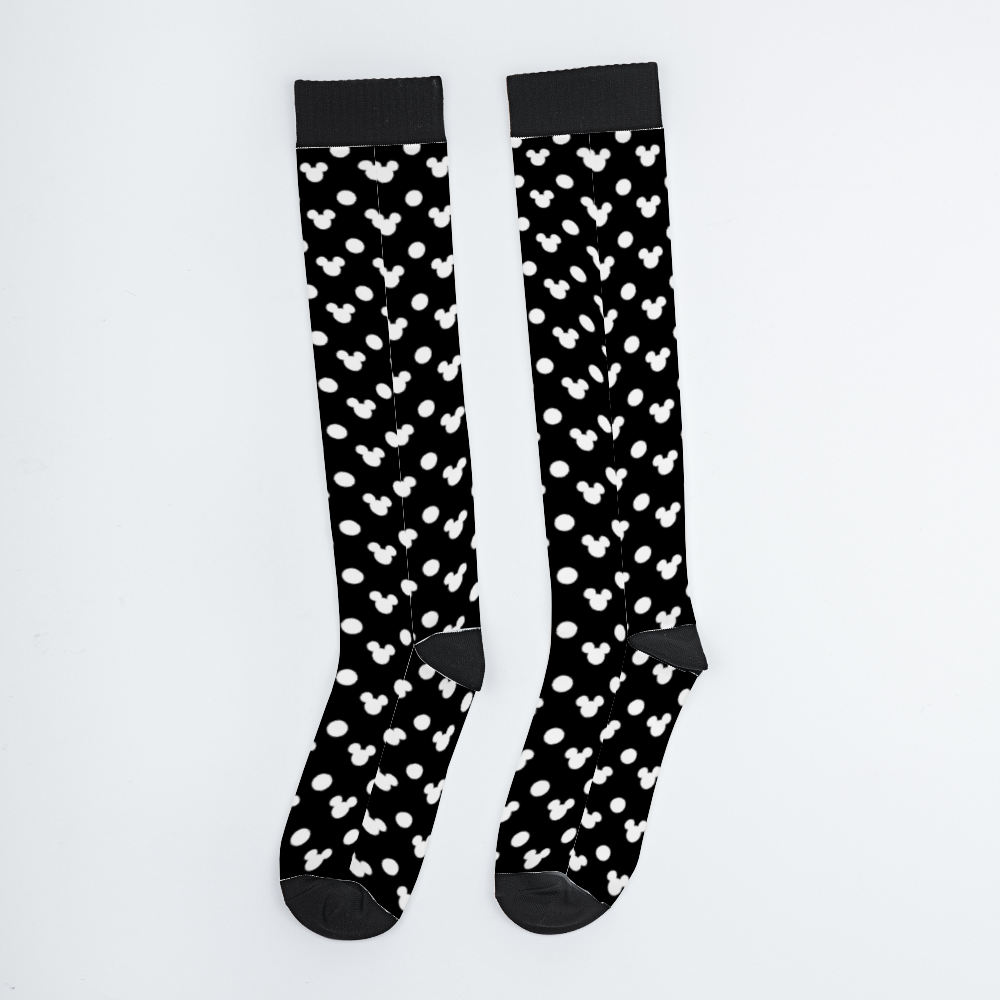 Black With White Mickey Polka Dots Over Calf Socks