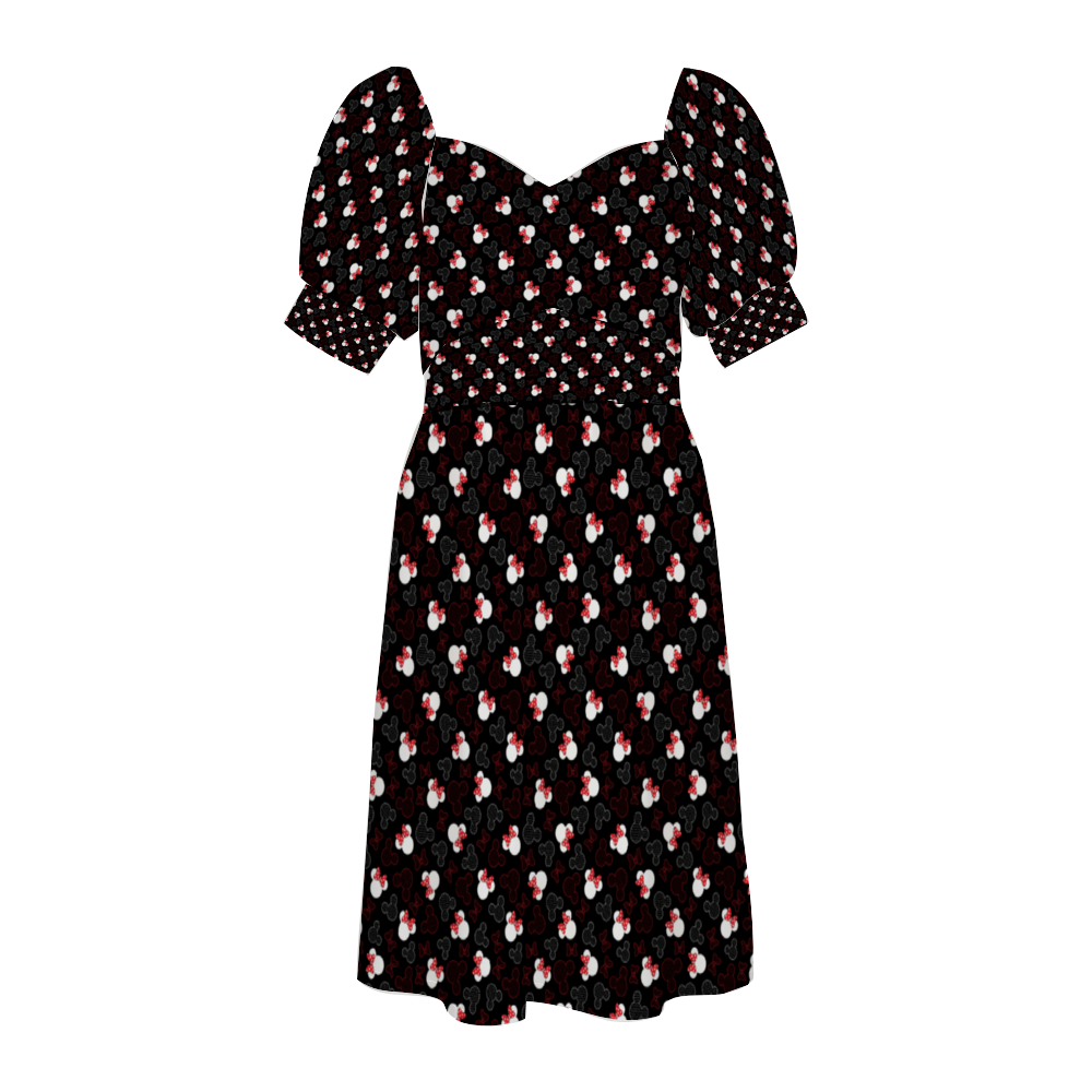 Mickey And Minnie Dots Women's Short Sleeve V-neck Knee-Length Dress