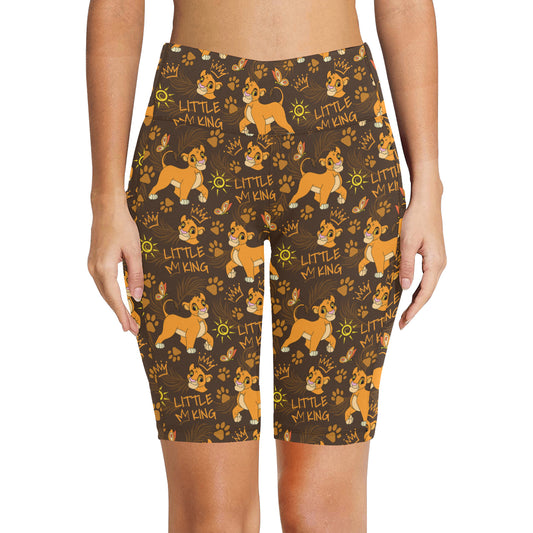 Disney Lion King Little King Women's Athletic Workout Half Tights Leggings With Side Pockets